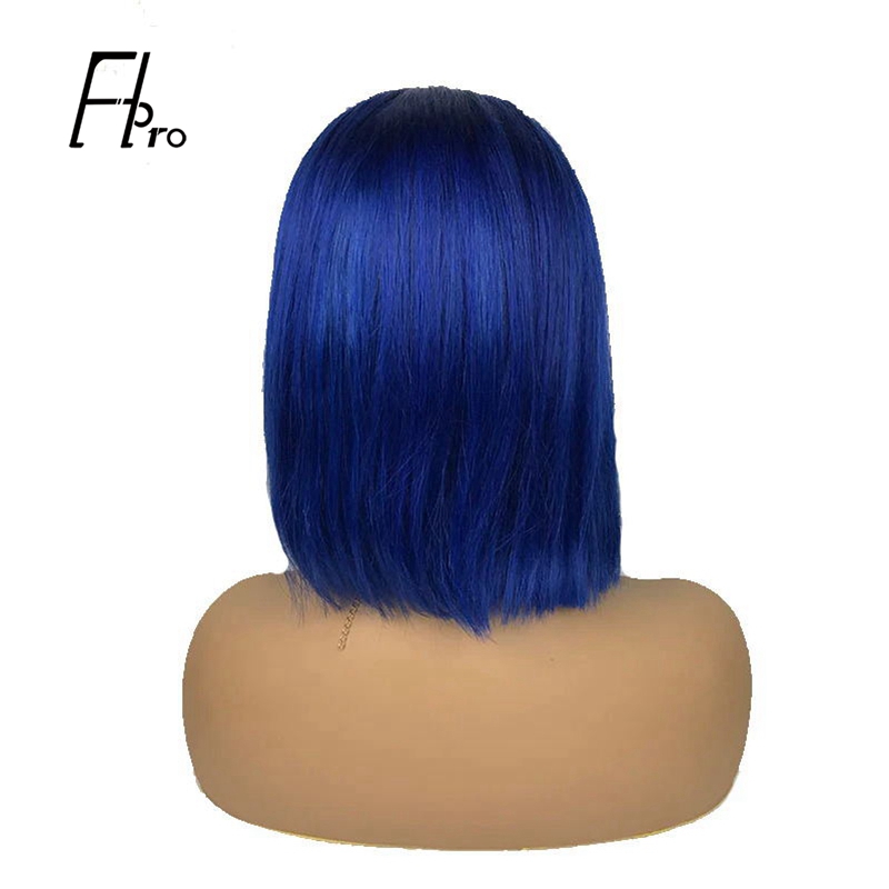 Blue Bob Wig 180% Density Straight 13×4 Lace Front Human Hair Wig Natural Hairline